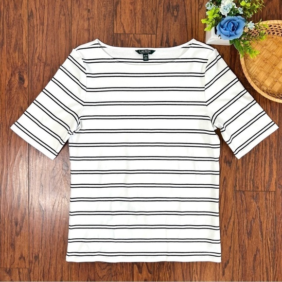 Lauren Ralph Lauren Boatneck Short Sleeve Stripe Cotton T-Shirt Size Extra Large - Picture 14 of 15